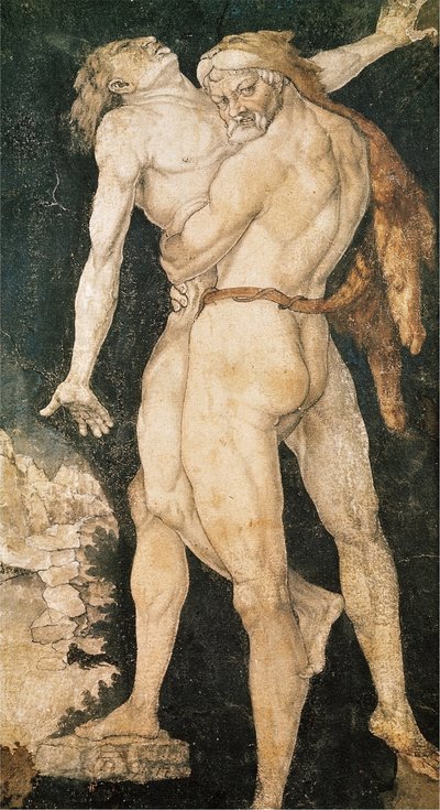 Herakles ja Antaeus tekijältä Hans Baldung Grien