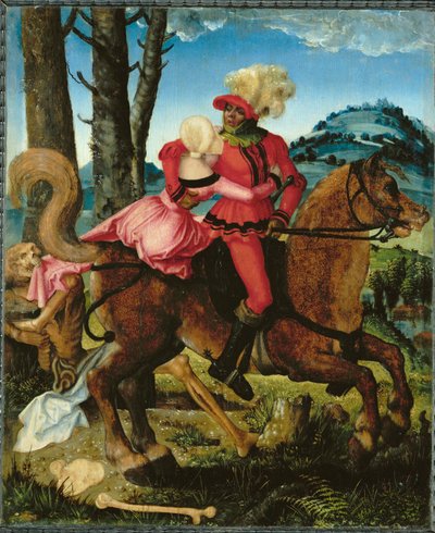 Ritari, neitsyt ja kuolema (maalaus puulle) tekijältä Hans Baldung Grien