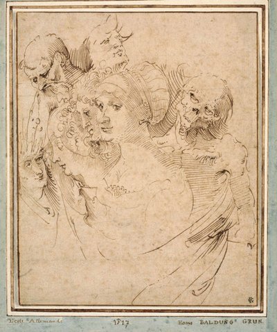 "" La mort representee avec sept tetes "" (Kuolema seitsemän pään välillä) Dessin de Hans Baldung (Baldung Grien) (1484-1545) vers 1515 Collection privee tekijältä Hans Baldung Grien