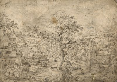 Maisema Abrahamin ja enkelien kanssa, 1567 tekijältä Hans Bol