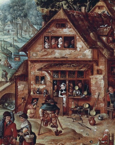Taverna, kyläkohtauksen yksityiskohta, Hans Bolin maalaus (1534-1593) tekijältä Hans Bol