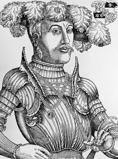 Muotokuva Philip I:stä, Hessenin landgravesta, joka tunnetaan nimellä Magnanimous (1504-1567), kaiverrus Hans Brosamer (1495-1554) tekijältä Hans Brosamer