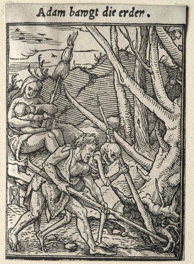 Dance of Death: Adam Tilling the Ground. tekijältä Hans Holbein