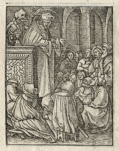 Kuoleman tanssi: saarnaaja, pappi. tekijältä Hans Holbein