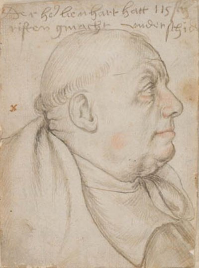 Kalligrafi Leonhard Wagnerin, lempinimeltään Würtslin, Augsburgin Pyhän Ulrichin ja Afran munkin muotokuva profiilissa oikealla tekijältä Hans Holbein d.Æ.