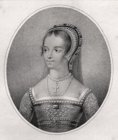 Catherine Parr, Bocquetin kaivertama kirjasta "A Catalog of the Royal and Noble Authors", julkaistu 1806 tekijältä Hans Holbein der Jüngere