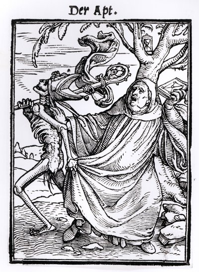 Kuolema ja apotti, teoksesta "Kuoleman tanssi", kaiverrus Hans Lutzelburger, n. 1538 tekijältä Hans Holbein der Jüngere