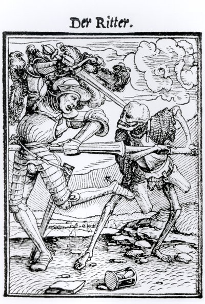 Kuolema ja ritari, teoksesta "Kuoleman tanssi", kaiverrus Hans Lutzelburger, n. 1538 tekijältä Hans Holbein der Jüngere