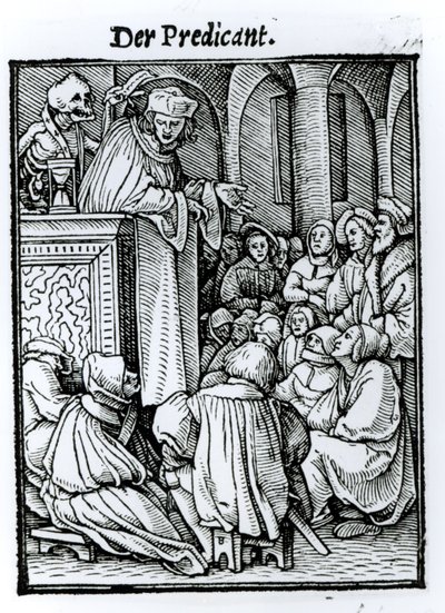 Kuolema ja saarnaaja, teoksesta "Kuoleman tanssi", kaiverrus Hans Lutzelburger, n. 1538 tekijältä Hans Holbein der Jüngere