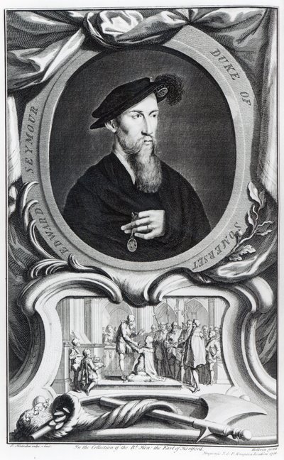 Edward Seymour, Somersetin ensimmäinen herttua Jacobus Houbrakenin kaivertama, 1738 tekijältä Hans Holbein der Jüngere