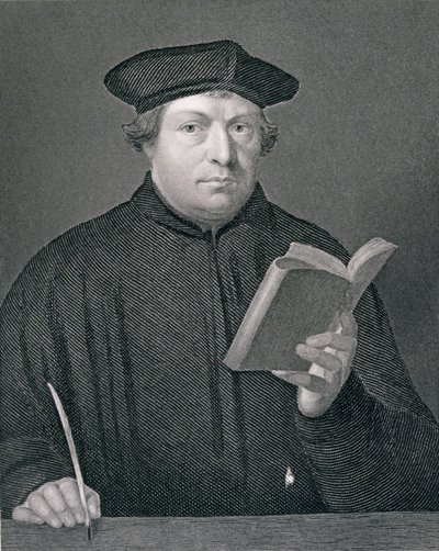 Martin Luther (1483-1546), kaiverrus W. Holl, "World Religion", julkaisija A. Fullarton und Co. tekijältä Hans Holbein der Jüngere