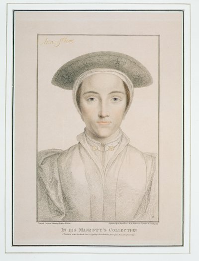 Francesco Bartolozzin (1727-1815) kaivertama muotokuva Clevesin kuningatar Annesta (1515-57), julkaistu 1796 tekijältä Hans Holbein der Jüngere