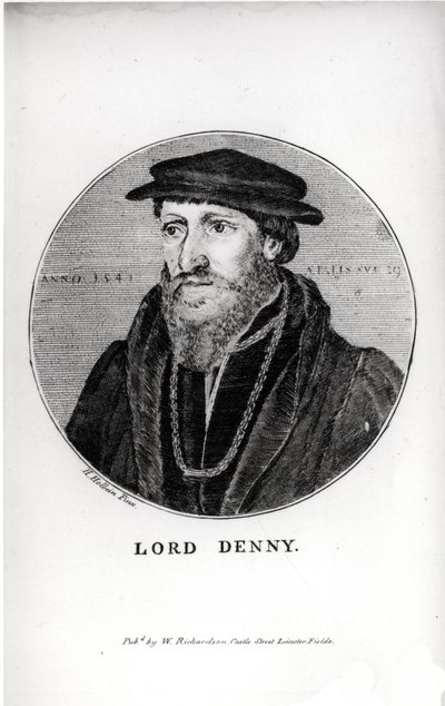 Sir Anthony Dennyn (1501-49) muotokuva vuonna 1541, kaiverrettu W. Richardson tekijältä Hans Holbein der Jüngere