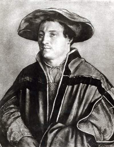 Muotokuva miehestä, jolla on punainen hattu, n. 1530 (liitu ja wc paperilla) tekijältä Hans Holbein der Jüngere