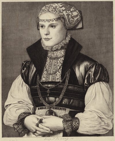 Muotokuva naisesta 1500-luvun vaatteissa tekijältä Hans Holbein der Jüngere