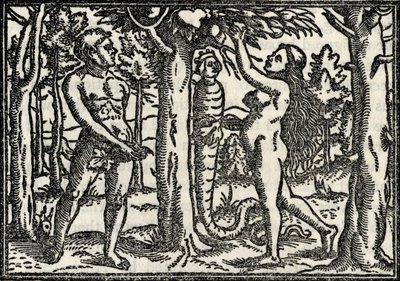 Aadamin ja Eevan lankeemus, Richard Fisherin teoksesta Kaiverrusten, etsausten ja puupiirrosten kokoelma, julkaistu 1879 tekijältä Hans Holbein der Jüngere