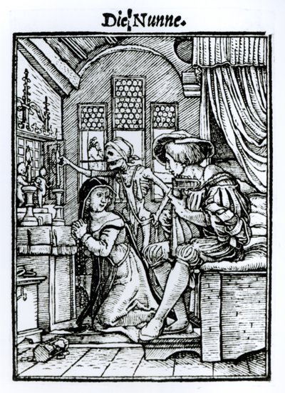 Nunna, teoksesta "Kuoleman tanssi", kaiverrus Hans Lutzelburger, n. 1538 tekijältä Hans Holbein der Jüngere