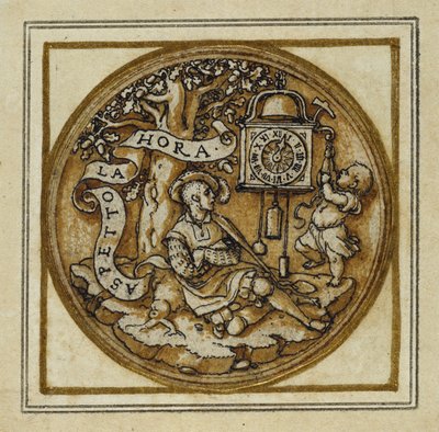 Ajan allegoria - Suunnittelu riipukseen tai hattumerkkiin, n. 1532-43 (kynä ja muste paperille) tekijältä Hans Holbein der Jüngere
