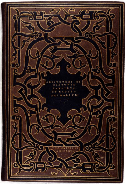 Hans Holbein Nuoremman (1497-1543) piirtämän kokoelman "" Histories of Aristoteles and Theophrasti"" sidos 1534 Pariisi, koristetaide tekijältä Hans Holbein der Jüngere