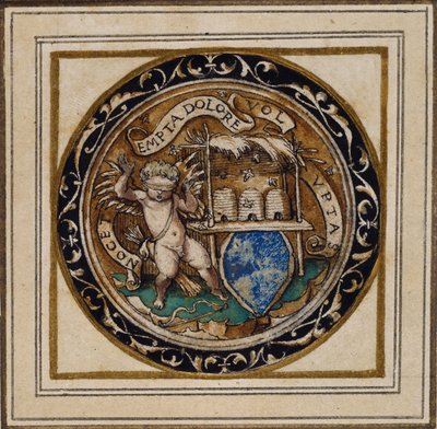Mehiläisten pistämä Amor - Suunnitelma riipukseen tai hattumerkkiin, noin 1532-43 (tussi ja tussi paperille). tekijältä Hans Holbein der Jüngere