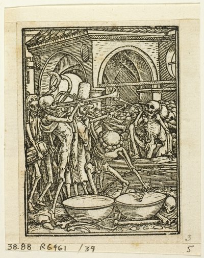 Kuoleman tanssi, levy 39 teoksesta Puupiirroksia XVI vuosisadan kirjoista. tekijältä Hans Holbein the Younger