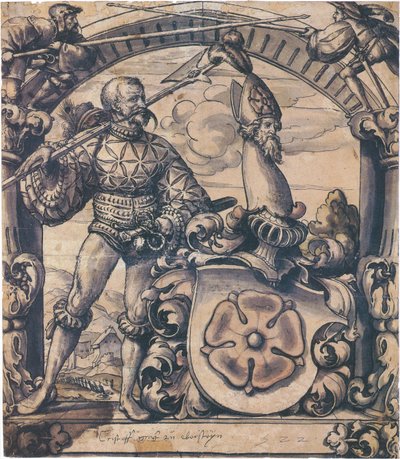 Suunnitelma lasimaalausten heraldista paneelia varten tekijältä Hans Holbein the Younger