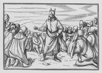 Mooses harjoittelee kertomusta Israelin matkasta erämaan halki, 5. Moos. I, 3 tekijältä Hans Holbein der Jüngere