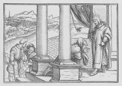 Naatan nuhtelee Daavidia vertauksella, 2 Samuel XII, 7 tekijältä Hans Holbein der Jüngere