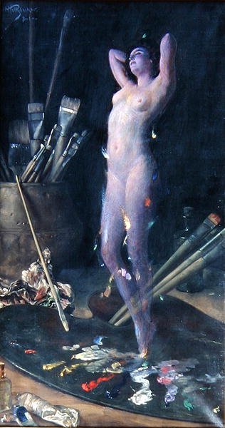 Studiossa: 1900 (öljy kankaalle). tekijältä Hans Holtzbecher