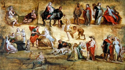 Mytologiset ja uskonnolliset kohtaukset: Workshop Modello (öljy paneelille) tekijältä Hans III Jordaens