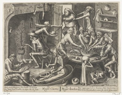Laiha keittiö Le Maigre Cuisine / The Skinny Keucken (otsikko esineessä) tekijältä Hans Liefrinck (I)