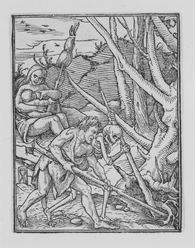 Adam kaivaa, The Dance of Death, n. 1526, julkaistu 1538. tekijältä Hans Lützelburger