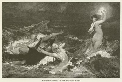 Alberich jahtaa Nibelungin sormusta tekijältä Hans Makart