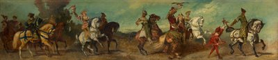 Luonnos vuoden 1879 juhlakulkueeseen - Haukanmetsästys tekijältä Hans Makart