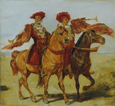 Kaksi asennettua fanfaarisoitinta tekijältä Hans Makart