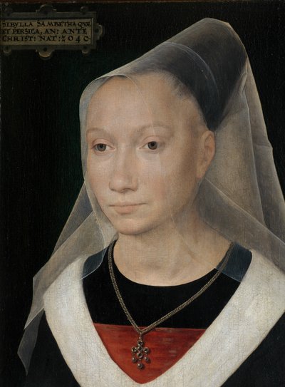 Yksityiskohta nuoren naisen muotokuvasta tekijältä Hans Memling