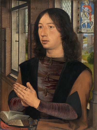 Yksityiskohta Maarten van Nieuwenhoven diptyykistä tekijältä Hans Memling