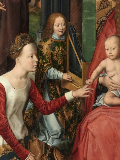 Yksityiskohta Pyhän Johannes Kastajan ja Pyhän Johannes Evankelistan triptyykin keskipaneelista tekijältä Hans Memling