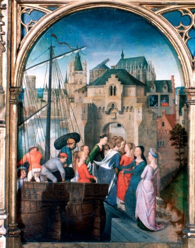 Pyhän Ursulan pyhäkkö, saapuminen Kölniin, 1489 tekijältä Hans Memling