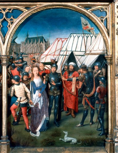Pyhän Ursulan pyhäkkö, marttyyrikuolema Kölnissä, 1489 tekijältä Hans Memling