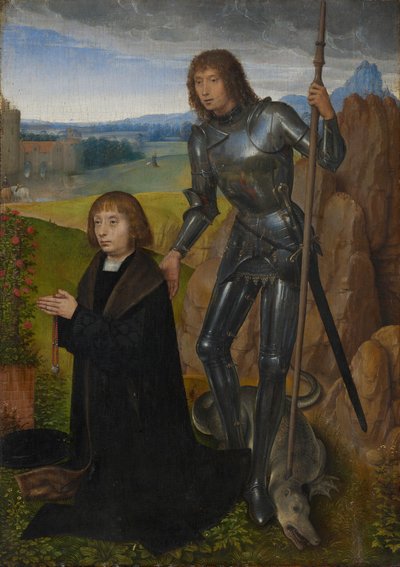 Diptyykin taulu: Pyhä Yrjö ja lahjoittaja (ulkopuoli irrotettu) tekijältä Hans Memling