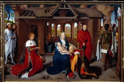 Taikaiden palvonnan triptyykki: keskuspaneeli. Maagit ovat kuin Charles Temeraire ja Philip Hyvä. Hans Memlingin (1433-1494) Detrempe puusta. noin 1470, su. 0,95x1,45 m Madrid. Musee du Prado. - Taikaiden palvonnan triptyykki: senttiä tekijältä Hans Memling