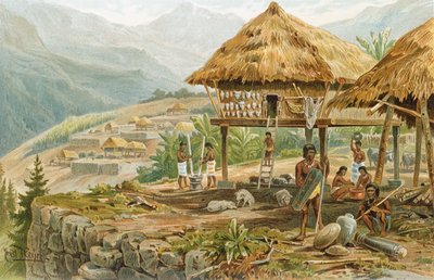 Igorroten maatila Luzonissa, Filippiineillä, Prof. Friedrich Ratzelin "The History of Mankind" osasta 1, 1896 tekijältä Hans Meyer