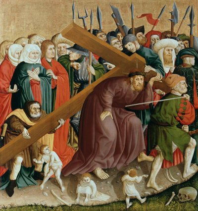 Kristus kantaa ristiä. Wurzachin alttarin siivet, 1437 tekijältä Hans Multscher