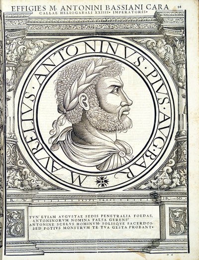Heliogabalus, kuvitus idän ja lännen antiikin Rooman keisarien aidoimmista kuvista, Rudolph Wyssenbachin puupiirros, Andreas Gesnerin painaja, Zürich, tekijältä Hans Rudolf Manuel Deutsch