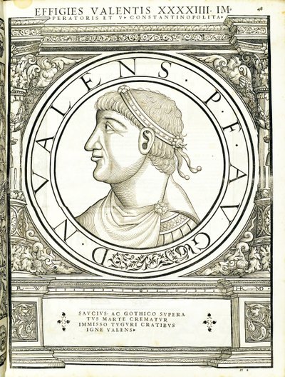 Valens, kuvitus teoksesta "Kaiken idän ja lännen Rooman keisarit", Rudolph Wyssenbachin puupiirros, Andreas Gesner, Zürich, 1559 tekijältä Hans Rudolf Manuel Deutsch