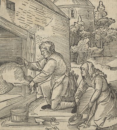 Sikaa teurastava maanviljelijä, Hymmelwagen auff dem, wer wol leben..., 1517. tekijältä Hans Schäufelein the Elder