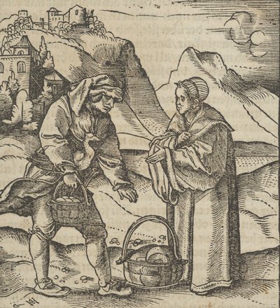 Maanviljelijä ja hänen suojelijansa, Hymmelwagen auff dem, wer wol leben..., 1517. tekijältä Hans Schäufelein the Elder