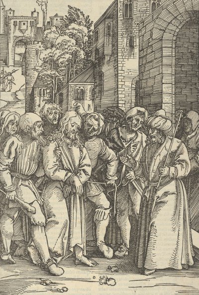 Kristus Pilatuksen edessä palatsinsa edessä, Herramme Jeesuksen kärsimyksen peilistä C..., 1507. tekijältä Hans Schäufelein the Elder