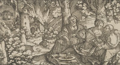 Lot ja hänen tyttärensä, n. 1530. tekijältä Hans Schäufelein the Elder